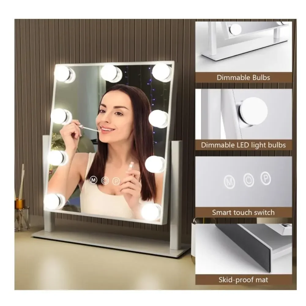 Vanity Mirror 9 LED Bulbs, Touch Control, 3 Colors Light, 360° Rotation